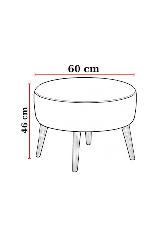 Azra Mobilya Kırmızı Yuvarlak Deri Puf 60 Cm Çap, 46 Cm Yükseklik, Modern Ceviz Ayaklı Kırmızı