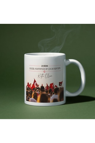 Applucky 23 Nisan Ulusal Egemenlik Ve Çocuk Bayramı 2 Baskı Kupa Bardak Beyaz