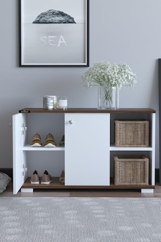 Basic 2 Kapaklı 2 Bölmeli Açık Raflı Ayakkabılık - Ceviz / Beyaz Ceviz / Beyaz