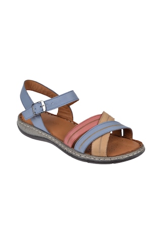 Castle Black Hakiki Deri Comfort Kadın Sandalet Cb-22382 Mavi Multi