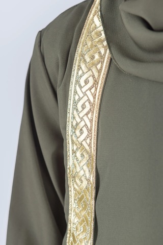 Eşarplı Ferace Medine İpek Kumaş Kız Çocuk Yeşil