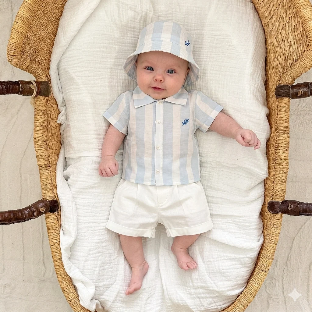 Momercy Şapkalı Şortlu Erkek Bebek 3lü Takım Bebe Mavisi