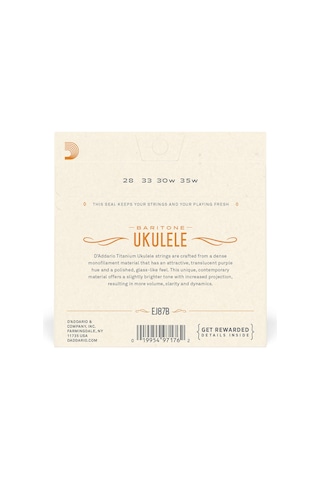 D'addario Ej87b Ukulele Tel Seti, Baritone, Titanium, Warm Bright