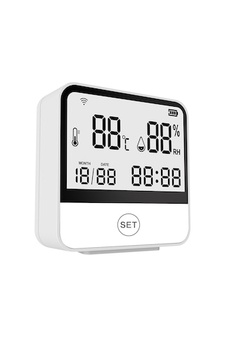 Wifi Sıcaklık Nem Monitörü Akıllı Sıcaklık Ve Nem Sensörü Ölçer Lcd Ekranlı Dijital İç Mekan Higrometre Termometresi-beyaz