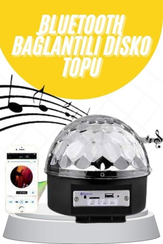 Disko Topu Renkli Işıklı Lazer Parti Bluetooth Bağlantılı Led Küre Şeffaf