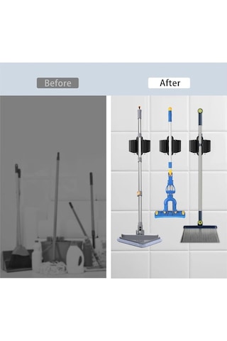 Novahub Çok Amaçlı Kancalar Duvara Monte Banyo Organizatör Süpürge Tutucu 6 Adet Siyah Kancalı Askılık Siyah