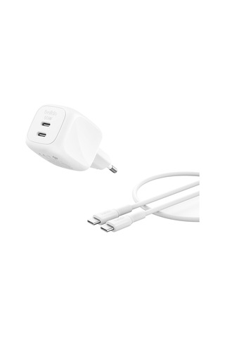 Smartprotect 2 Portlu Usb-c Şarj Cihazı 50 W, Çift Portlu Gan Şarj Cihazı, 1 M Usb-c Kablo Dahil, Macbook, Apple iPhone Uyumlu 17, İpad Pro, Chromebook, Galaxy Uyumlu S25 Ultra Ve Pixel 10 İçin Hızlı Şarj, Beyaz
