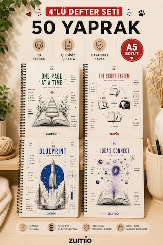 Zumio Motivasyon Ve Planlama Temalı 4'lü A5 Çizgisiz Defter Seti 50 Yaprak Düz Zumio Motivasyon Ve Planlama Temalı 4'lü A5 Çizgisiz Defter Seti 50 Yaprak Düz