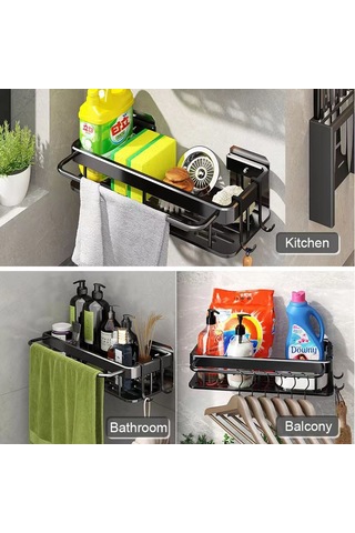 Tenfowee Çok Amaçlı Paslanmaz Çelik Lavabo Organizatörü, Duvar Askılı, Hızlı Kuruma Özellikli Siyah