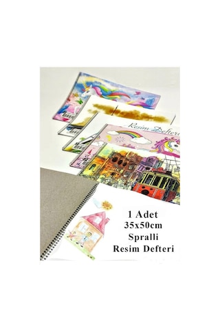 Resim Defteri 15 Yaprak 35x50 Cm 1 Adet Spiralli Orta Boy Telli Resim Defteri Karton Kapak 110 Gr Öğrenci Okul