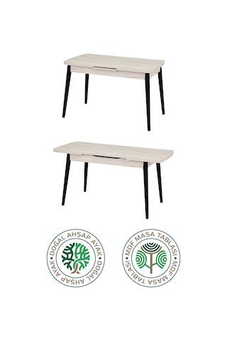 Vilinze Avanos Ahşap Siyah Ayak Açılır Kapanır Mdf Traverten Mutfak Masası - 70x120+30 Cm