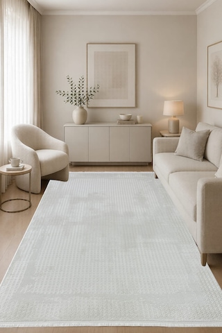 %100 Akrilik Yün Halı 4m2 Ve 6m2 Ebatlarında Modern Yumuşak Dokulu Salon Oturma Odası Mutfak Halısı Antialerjik Krem 80032krem