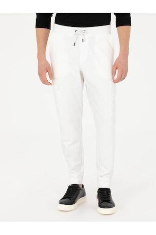 Cacharel Beyaz Jogger Fit Kargo Cepli Eşofman Altı