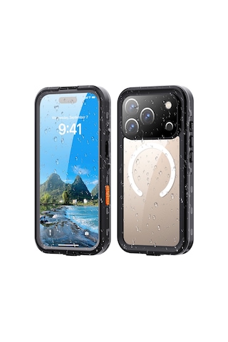 Noktaks - İphone 17 Pro Uyumlu Kılıf Ön Arka 360 Full Koruma Su Geçirmez Kılıf - Siyah - T41306