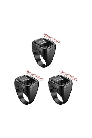 Elektronik Tesbih Yüzük 18 Mm Zirkon Taş Detaylı Zikirmatik Siyah
