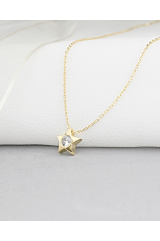 Brezza Lusso Jewelry 18k Serie Oro Tektaş Yıldız Minimal Classical Kadın Gümüş Kolye 45 CM 45 CM
