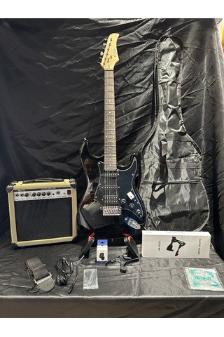 Siyah Elektro Gitar Full Set 15w Bluetooth Amfi