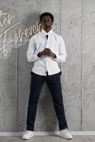 Advante Kalın Çizgili Katlamalı Kol Yaka Düğmeli Slimfit Pamuklu Yazlık Gömlek Mavi