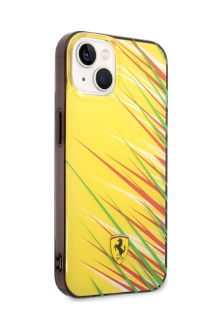 İphone Uyumlu 14 Kılıf Ferrari Lisanslı Baskı Logolu Çimen Desenli Kapak Sarı