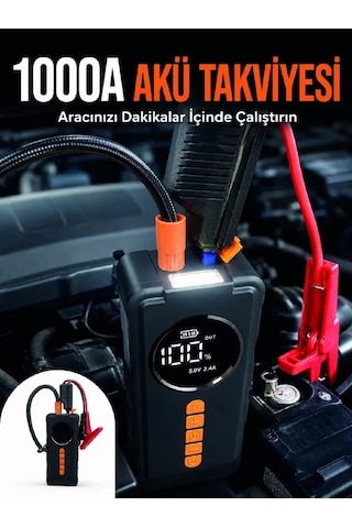 Taşınabilir Araç Acil Durum Cihazı 1000a Akü Takviye Hava Kompresörü Dijital Lastik Şişirme Pompası Diğer