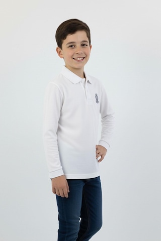 Polo Yaka Basic Erkek Çocuk Sweatshirt-91028 Beyaz