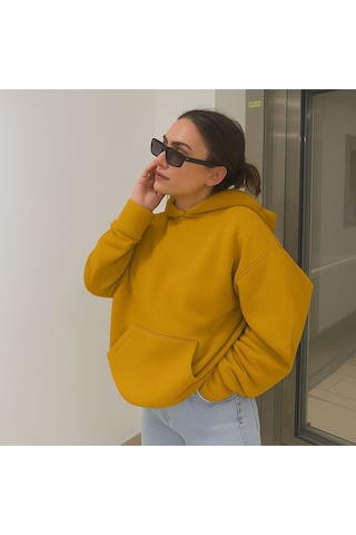 Benroma Baskılı Ünisex Kapüşonlu Sweatshırt Sarı