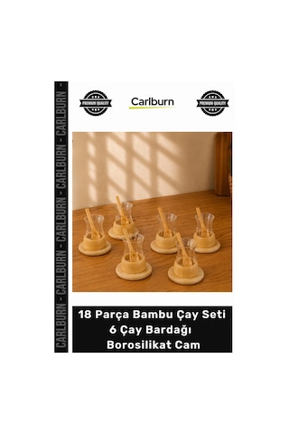 Özel Üretim Modern Şık Tasarım Doğal Ahşap 18 Parça Bambu Çay Seti 6 Çay Bardağı Borosilikat Cam çok renkli