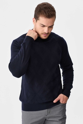 Desen Triko Erkek Yarım Balıkçı Yaka Baklava Desenli Yün Kazak 02422548 Lacivert