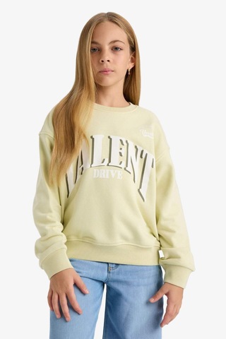 Defacto Kız Çocuk Relax Fit Bisiklet Yaka Baskılı Sweatshirt E6760a825augn1236 Yeşil
