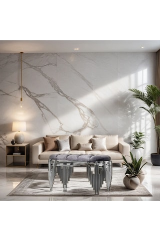 Ekgconcept Piyano Model Lüx Gümüş Dresuar Elips Ayna Ve Puf Gümüş