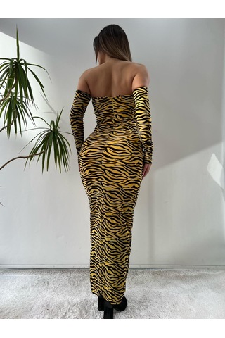 Pink Life Sarı Tül Üzeri Flog Baskılı Zebra Desenli Sarı