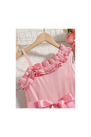 Miço Kids Kız Çocuk Fırfırlı Puantiyeli Yazlık Elbise Pembe