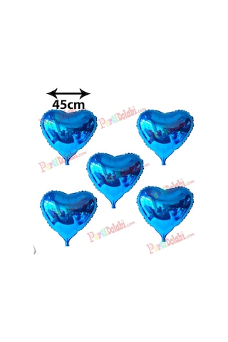 5 Adet Mavi Folyo Kalp Balon 45 CM Helyumla Uçan