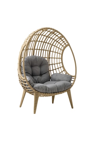 Egg Chair Tekli Rattan Bahçe Koluğu Rehome Minderli Oval Lounge Acı Kahverengi