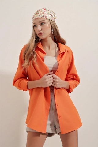 Defymoda 3900 Oversize Uzun Basic Gömlek - Turuncu Turuncu