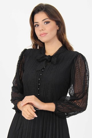 Dip Moda Kadın Siyah Kemerli Dantel Detaylı Çan Elbise Dpapcx09 Siyah