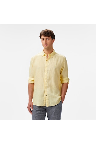 Nautica Erkek Sarı Classic Fit Keten Gömlek Düz W55101t Sarı