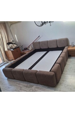 Most Oktagon Bazalı Mdf Karyola 180x200 Kahve Bukle Kumaş İşbir Kuştüyü Sünger Evinize Teslim 180 x 200