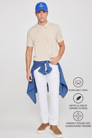 Ac&Co / Altınyıldız Classics 488670661 Düğmeli Polo Yaka Cepsiz Slim Fit Erkek Tişört Bej