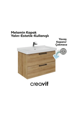 Creavit D20 80 Cm İki Çekmeceli Lavabo Dolabı Everest Melamin Kapak Ahşap