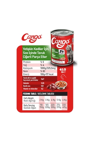 Cango Yetişkin Yaş Kedi Maması Ciğerli 415gr 36lı