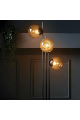 Fera 3 Glop Cam Başlıklı Siyah Lambader Sarı