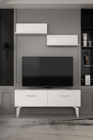 120dhdtür2bg Eros Raflı Tv Sehpası,ünitesi Beyaz-gümüş