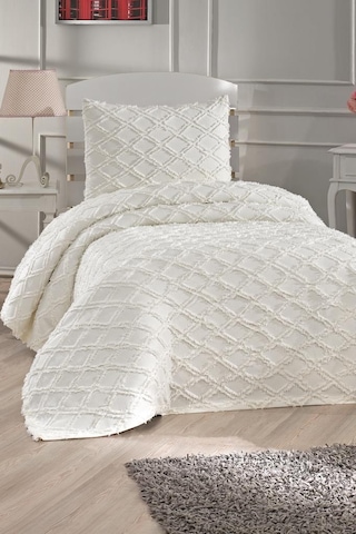 Çeyiz Diyarı Vesya 2 Parça Tek Kişilik Pike Takımı Krem Krem