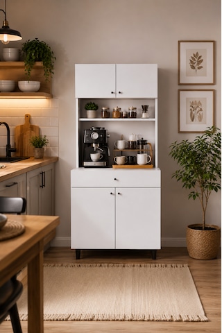 Lorien 80 Cm Kahve Köşesi Çok Amaçlı Dolap Kiler Mutfak Dolabı 1 Beyaz