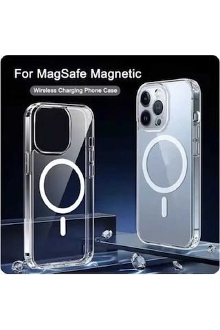 Apple İphone 14 Pro Kılıf Magsafe Wireless Kablosuz Şarj Destekli Şeffaf Darbe Emici Kapak Şeffaf