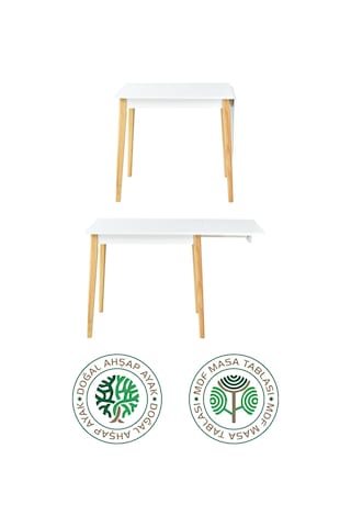 Vilinze Avanos Katlanır Mdf Ahşap Mutfak Masası - 70x80 Cm Beyaz Naturel