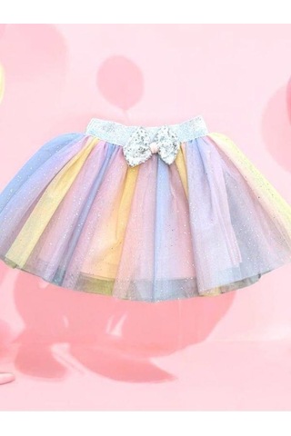 Kız Çocuk Gökkuşağı Renkli Tütü Etek-15120 Pembe