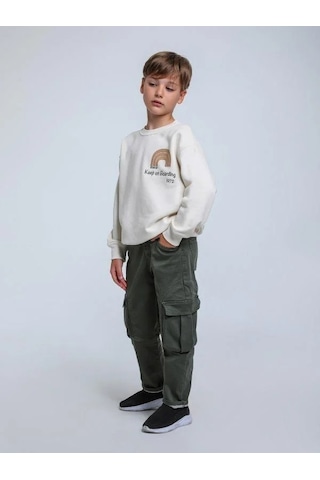 Jack Lions Erkek Çocuk Keep On Yazılı İnce Şardonlu 3 İplik Sweatshirt-14267 Krem