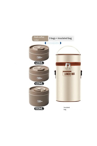 Gajeena Paslanmaz Çelik Taşınabilir Yemek Kabı, 420ml + 550ml Kapasiteli, Kahverengi Isı Koruyucu Çanta Dahil Kahverengi